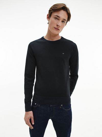 Calvin Klein Ruhák HU728588 | Calvin Klein Organic Cotton Silk Férfi Pulóver Fekete